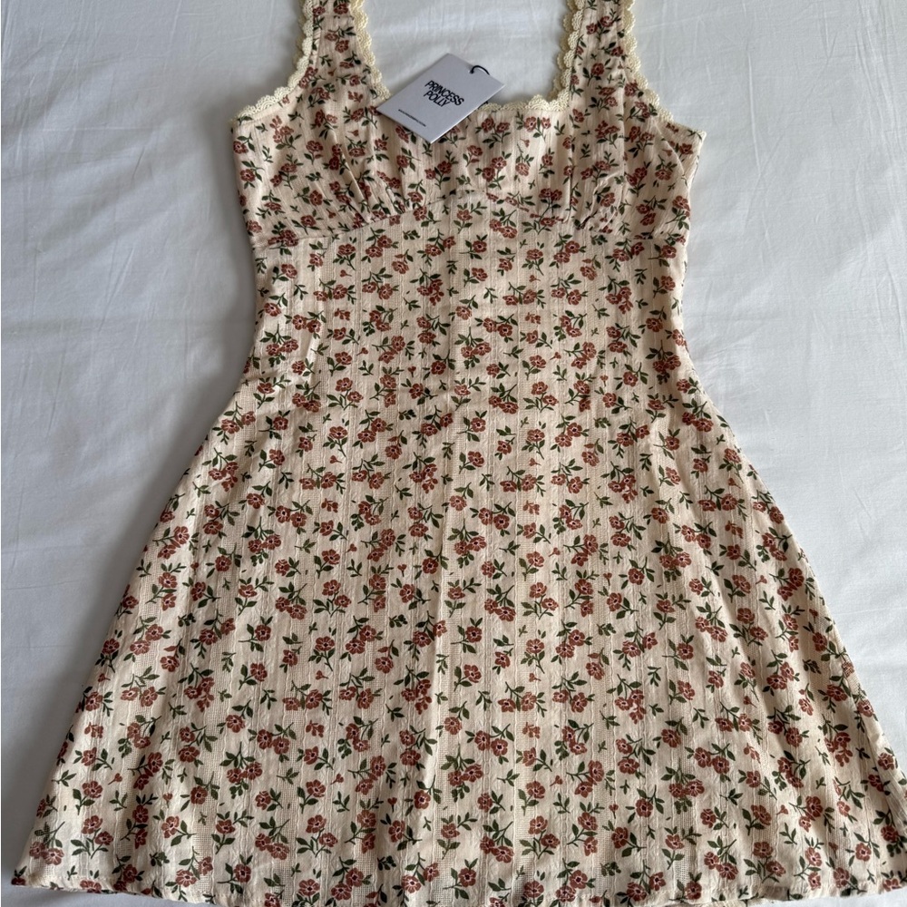 Princess Polly Cream Floral Mini Dress with Pink Rose Print